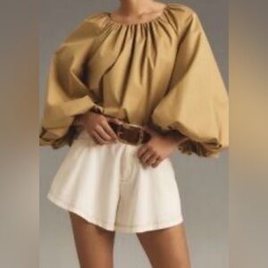 NWT Elevated Anthropologie Mustard-TanTop Balloon Sleeve M